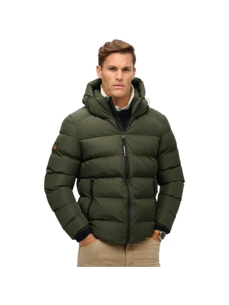 Geacă cu puf Superdry cu glugă verde