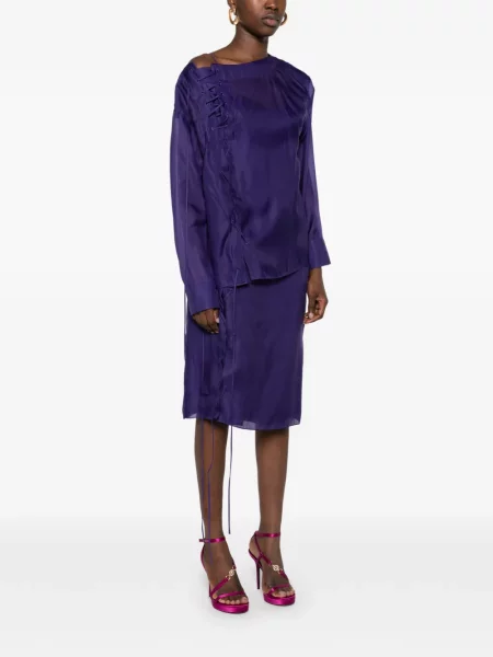 Bluză Ferragamo cu șireturi din dantelă violet