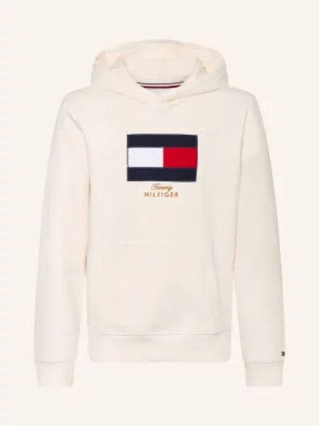 Tommy Hilfiger Mikina S Kapucí krémová / červená / tmavě modrá bílá