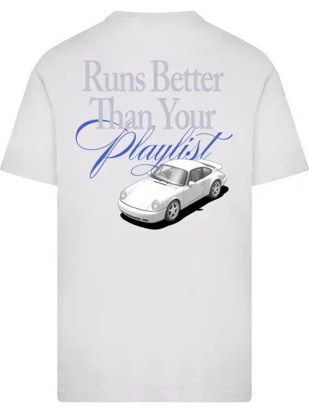 Mister Tee Póló Runs Better Than Your Playlist kék / fekete fehér