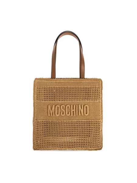Torebka Moschino skórzana z logo beżowa