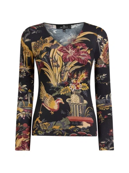 Pulover Etro cu model floral din jerseu negru