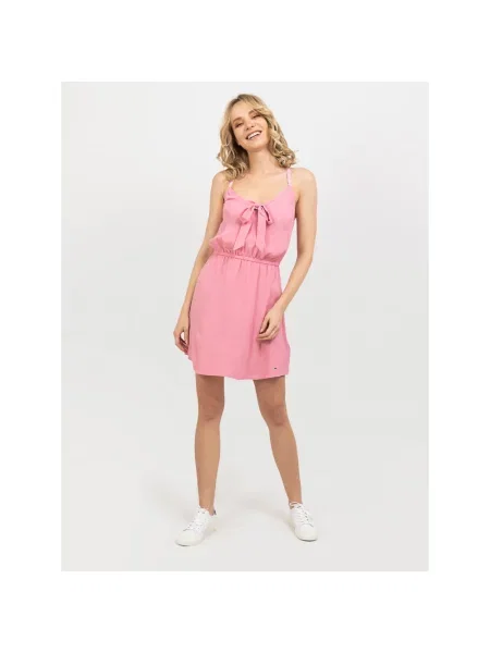 Sukienka mini Tommy Hilfiger z kokardką dzwony różowa