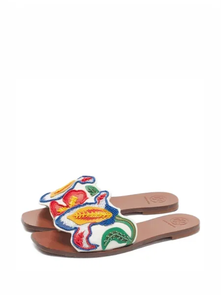 Sandale Tory Burch din piele cu model floral alb