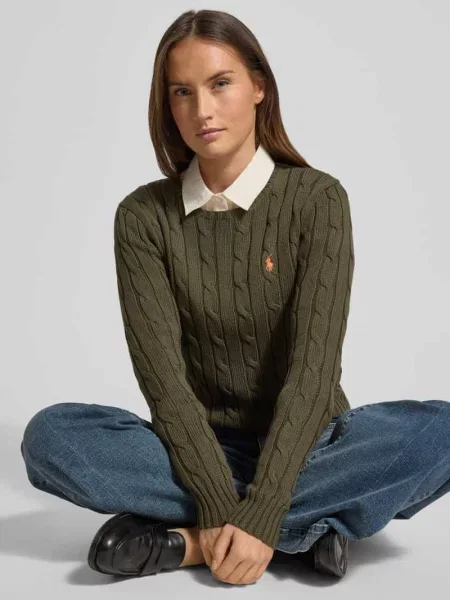 Sweter z dzianiny ze ściegiem warkoczowym model ‘JULIANNA’ Polo Ralph Lauren zielony