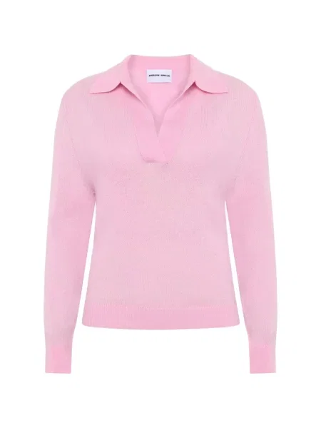 Kołnierzykowy sweter z dekoltem w serek Emerson Renaldi z dekoltem w serek różowy
