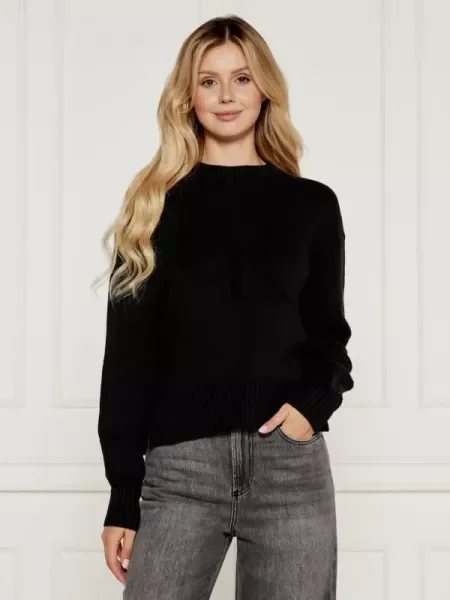 Calvin Klein Jeans Kötött pulóver INTARSIA gyapjú hozzáadásával fekete