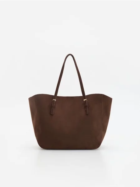 Reserved Geantă shopper din imitație de piele întoarsă cacao-cu-lapte