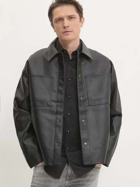Риза Calvin Klein Jeans мъжка със свободна кройка черно