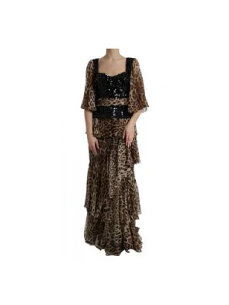 Maksi wielobarwność sukienka maxi Dolce And Gabbana garniturowa brązowa