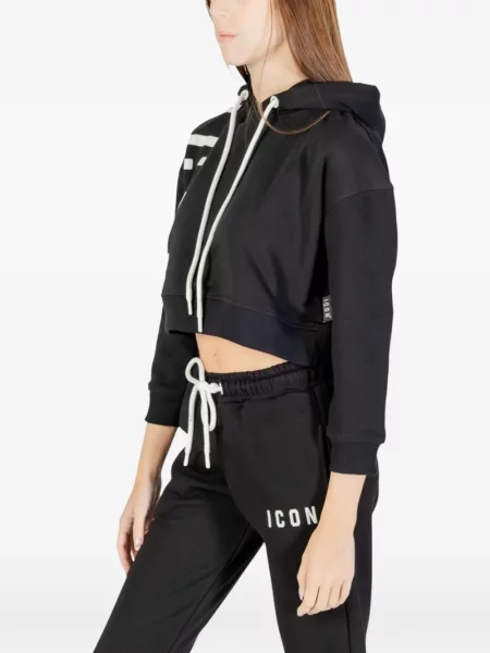 Levágott kapucnis melegítő felső Icon Brand nyomtatás fekete