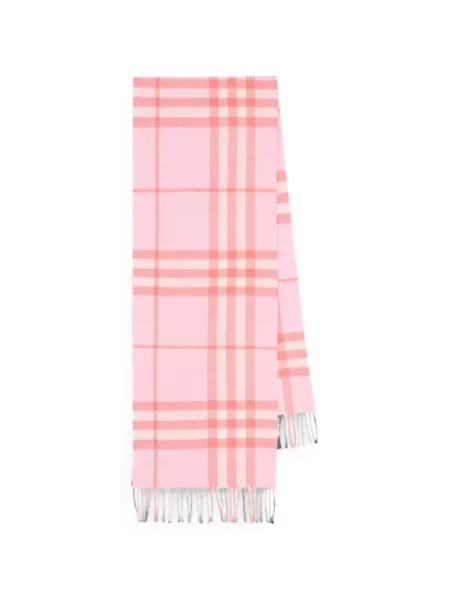 Fular Burberry cu franjuri în carouri roz