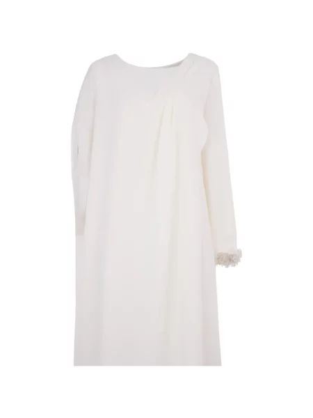 Rochie maxi Loodyana cu broderie asimetrică alb