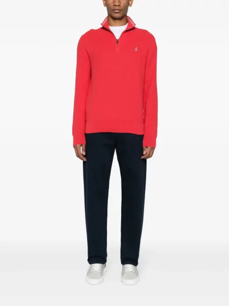 Haftowany lniany sweter Polo Ralph Lauren czerwony