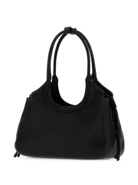 Кожена шопинг чанта Miu Miu черно