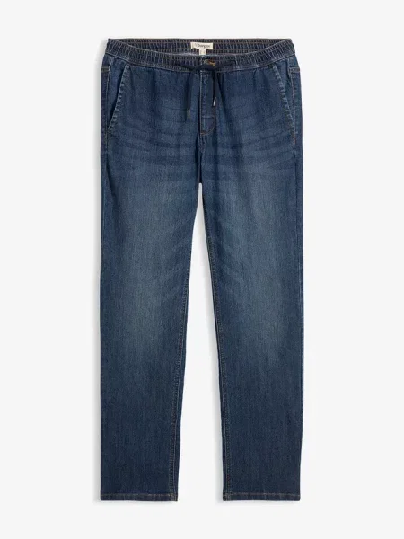 Lekkie jeansy z gumką w talii regular fit straight niebieskie