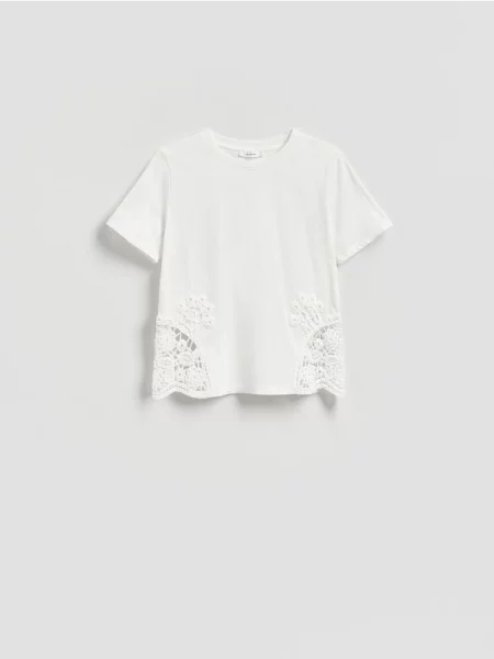 Reserved Tricou cu inserție ajurată alb