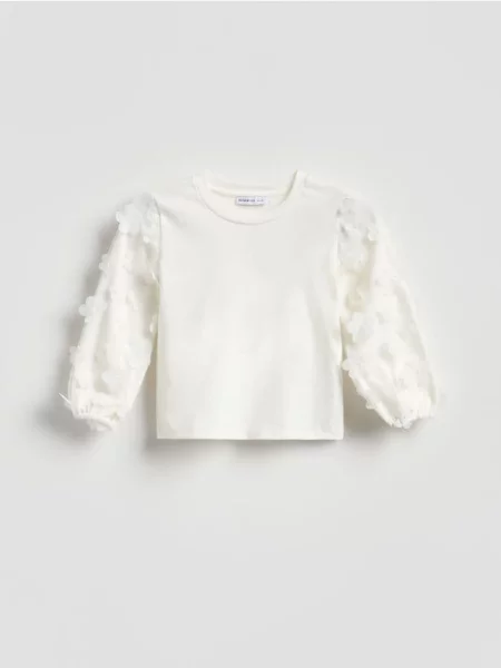 Reserved Tricou cu mâneci decorative crem