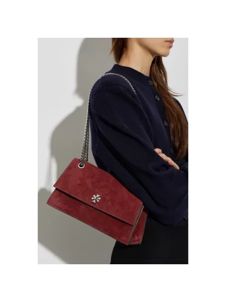 Tory Burch torebka zamszowa Kira czerwona