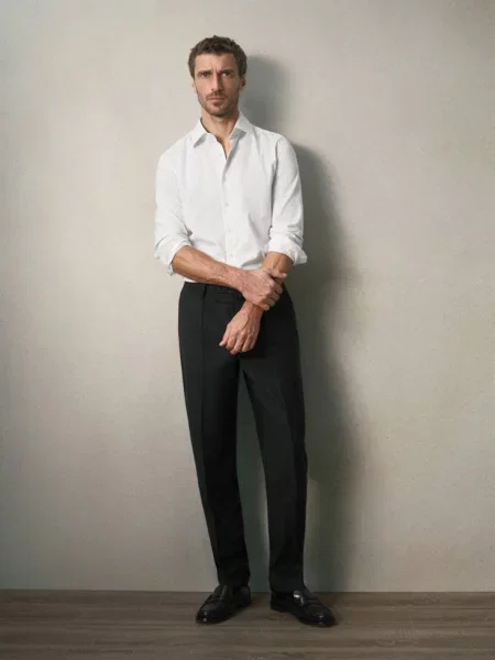 Koszula ze bawełny w paski slim fit Mężczyzna M MANGO MAN szary