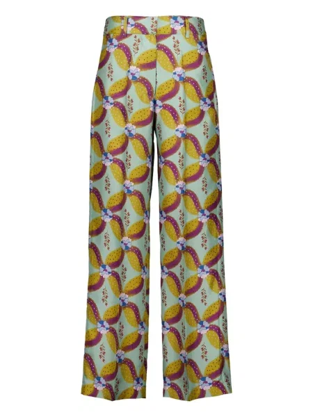 Pantaloni Paula cu model floral cu imagine plisate verde