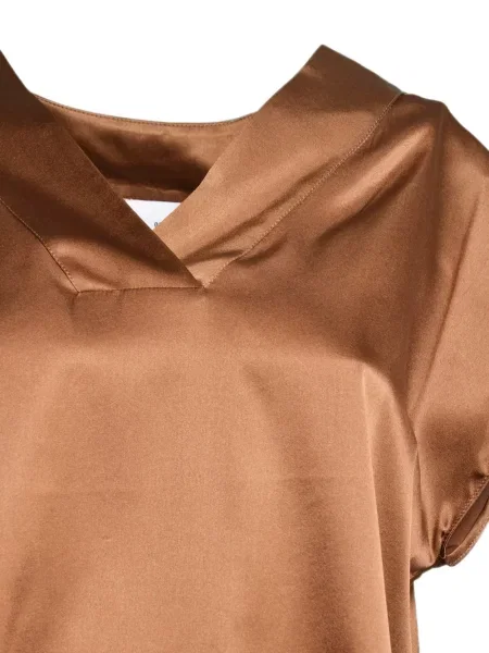 Satenska bluza Solotre s V-izrezom smeđa