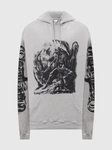 Меланжевое худи Vetements с принтом серое