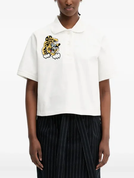 Haftowane polo Kenzo w tygrysie prążki białe