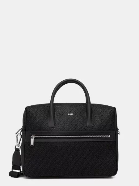 BOSS Torba za prenosnik usnjena črna