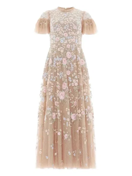 Haftowana sukienka midi Needle & Thread do kolan garniturowa