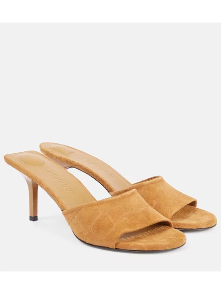 Papuci tip mules Jacquemus din piele de căprioară bej