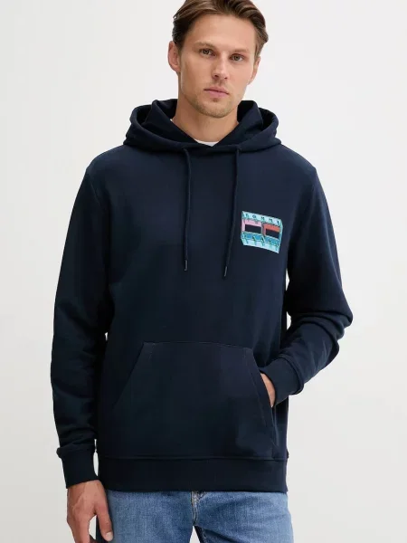 Tommy Jeans hanorac de bleumarin cu glugă cu imprimeu albastru