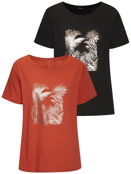 VIVANCE Tričko šedobéžová / meruňková stříbrná