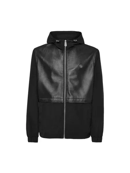 Kurtka skórzana Philipp Plein z kapturem czarna