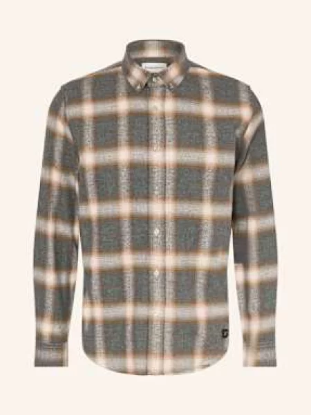Nowadays Flanelová Košile Comfort Fit tmavě šedá/ světle hnědá/ koňaková šedá
