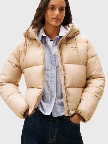 Джинсова куртка Tommy Jeans з капюшоном бежева