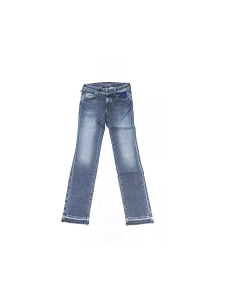 Jeansy skinny Jacob Cohen z frędzli niebieskie