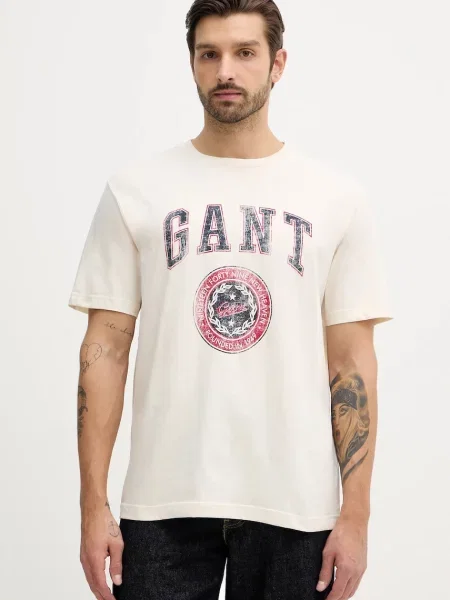Тениска Gant с принт бежово