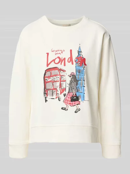 Bluza z nadrukiem i dekoltem typu crew neck Milano Italy biała