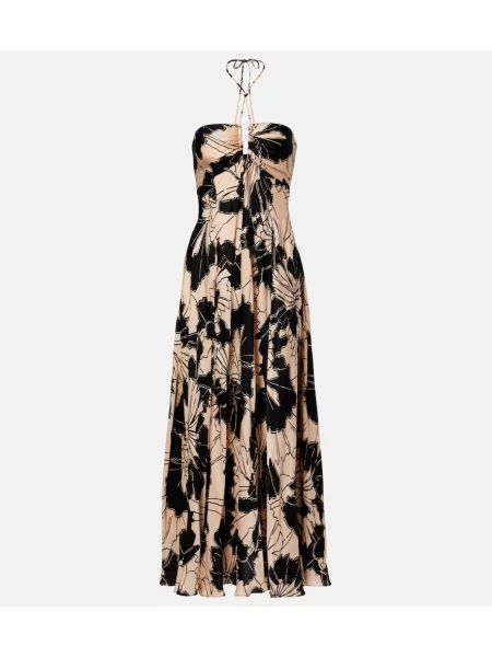 Rochie maxi Poupette St Barth cu model floral cu gât halter de costum negru