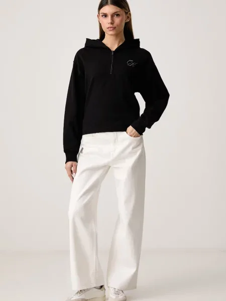 Calvin Klein Jeans mikina s kapucňou dámska s bavlnou čierna