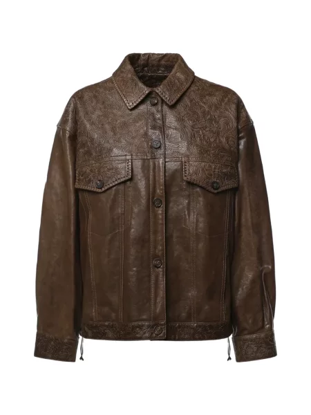 Geanta de piele Golden Goose cu model floral maro