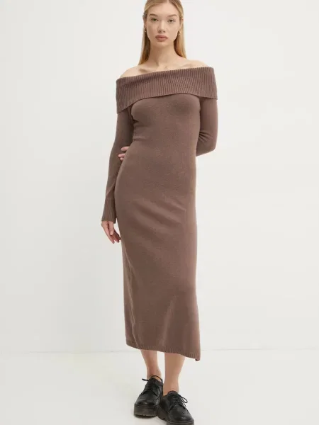 Рокля Hollister Co. среднодълга с кройка по тялото кафяво