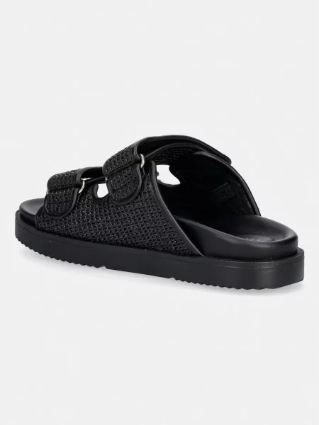 Tommy Hilfiger klapki DOUBLE STRAP RAFFIA SANDAL czarne