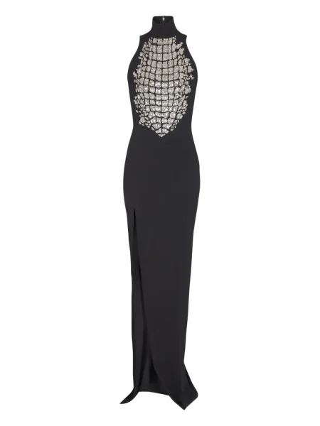 Rochie maxi Balmain cu crăpătură de costum negru