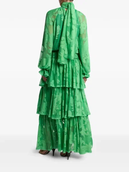 Rochie maxi Etro cu model floral din jacard de costum verde