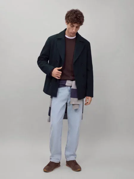 Dwurzędowy płaszcz Teen L MANGO TEEN granatowy