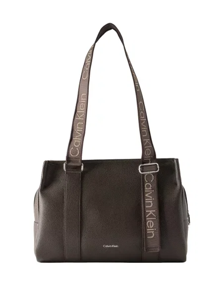 Geantă shopper Calvin Klein cu bretele din piele maro