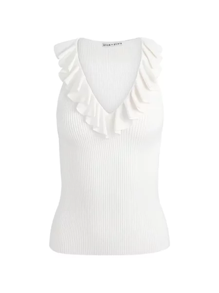 Top Alice + Olivia cu volane alb