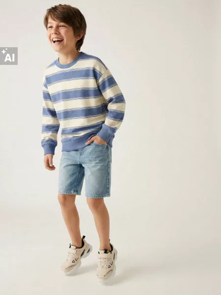 Sinsay Pruhovaná mikina crewneck mid blue modrá